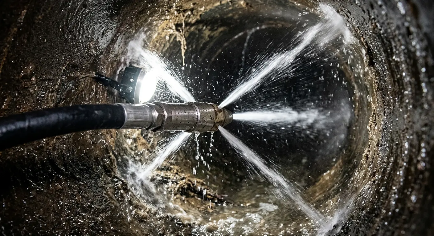 High-pressure hydro jetting nozzle cleaning sewer pipe for Sewer Cleanout in Bismarck